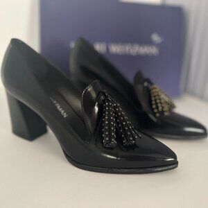 Stuart Weitzman “Broom” Loafer block Heel in Black patent leather